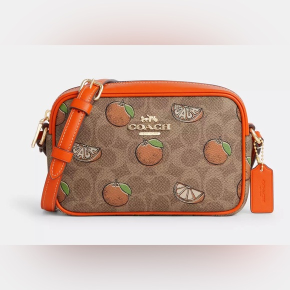 Coach Handbags - 🌸NEW COACH MINI JAMIE CAMERA BAG IN SIGNATURE CANVAS WITH ORANGE PRINT NWT.